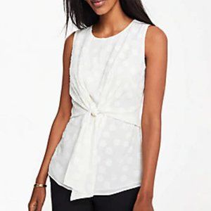 Clip Dot Tie Waist Shell in Winter White